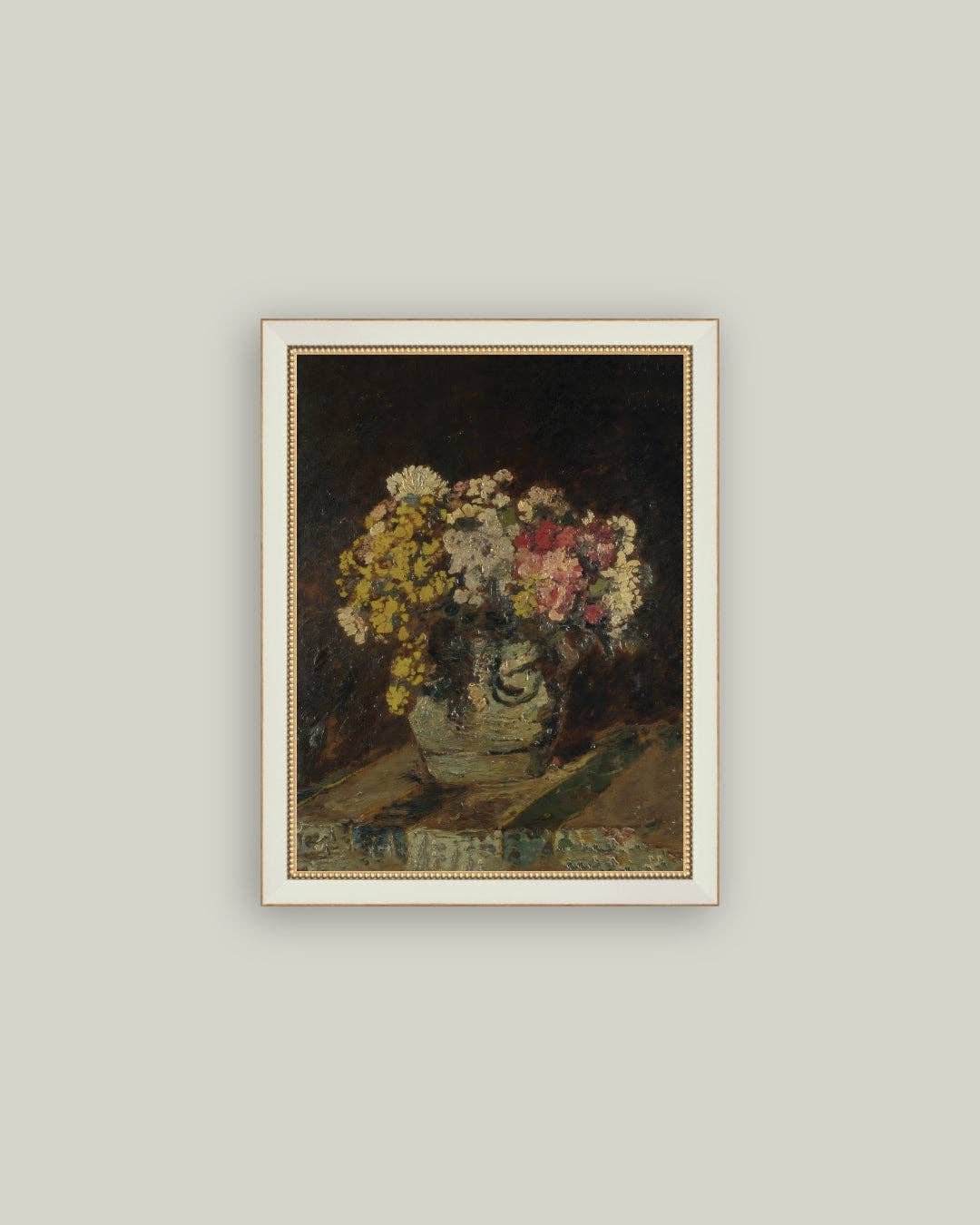 Vase of Pink & Yellow Flowers Framed Antique Art: 11x15