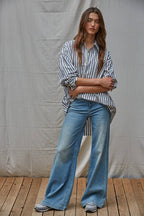 Cotton Striped Oversized Shirt Taupe