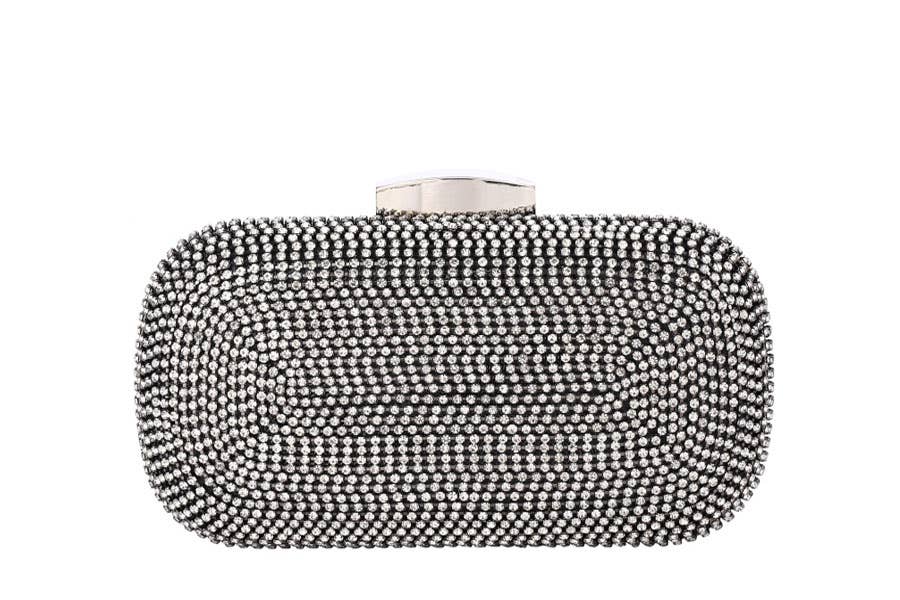 Ladies Oval Rhinestone Crystal Clutch Evening Bag: Black