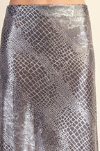 Metallic Animal Print Midi Skirt: Silver / M