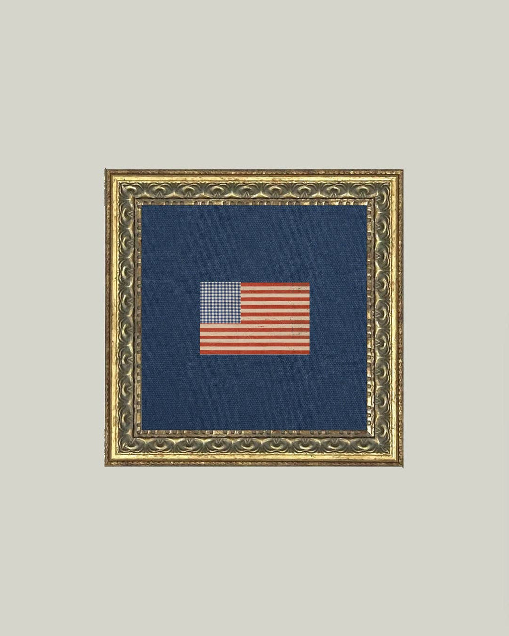 Gingham Flag Framed Antique Art: 9x9