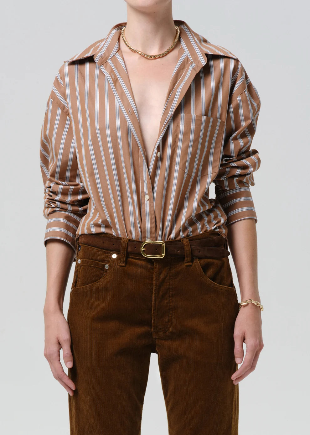 Thea Boyfriend Shirt in Copper Stripe