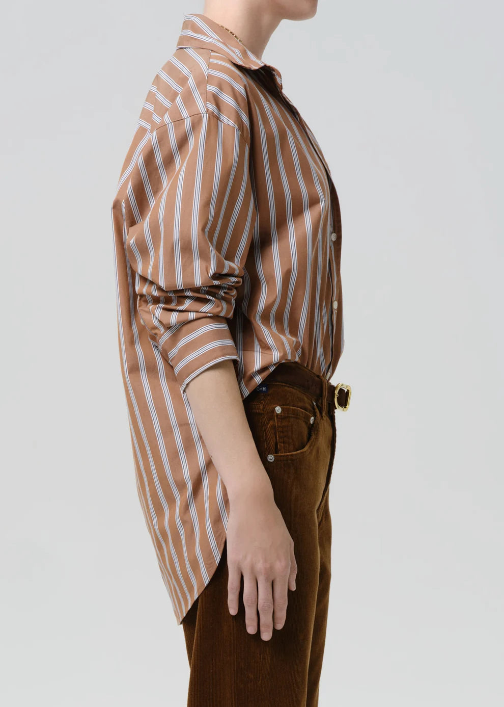 Thea Boyfriend Shirt in Copper Stripe