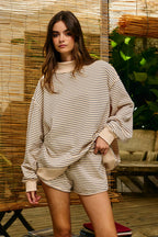 IP5425-2C | Stripe Print Drawstring Dolphin Shorts: PEACH / BLUE / S-M-L (2-2-2)
