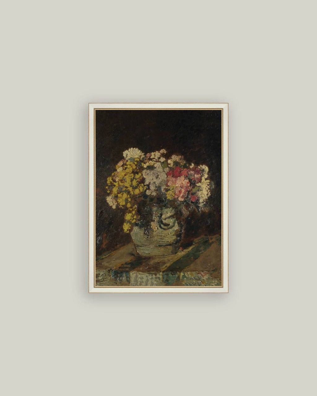 Vase of Pink & Yellow Flowers Framed Antique Art: 11x15