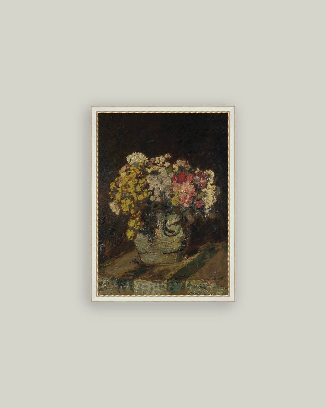 Vase of Pink & Yellow Flowers Framed Antique Art: 11x15