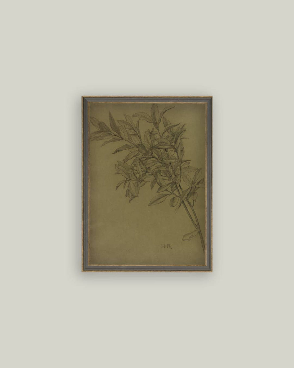 Leaves On Green Framed Antique Art: 11x15