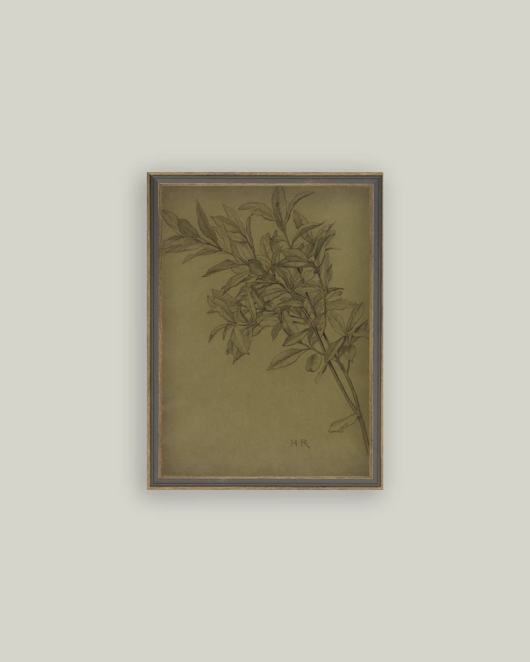Leaves On Green Framed Antique Art: 11x15