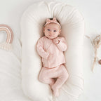Elegant Baby Pink Organic Pointelle Layette Bag Set, folded