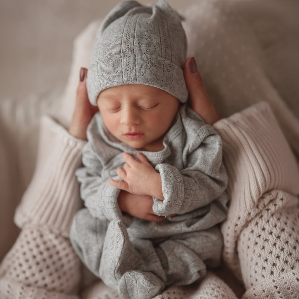 Elegant Baby Heather Gray Organic Pointelle Layette Bag Set, folded