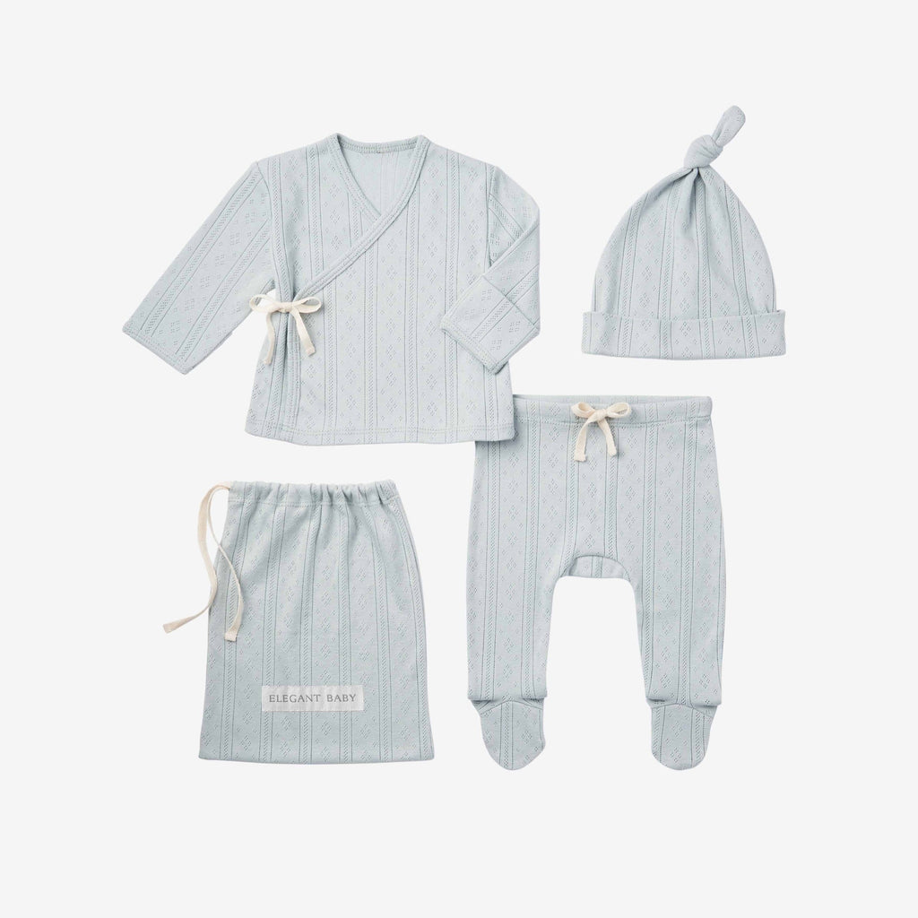 Elegant Baby Blue Organic Pointelle Layette Bag Set