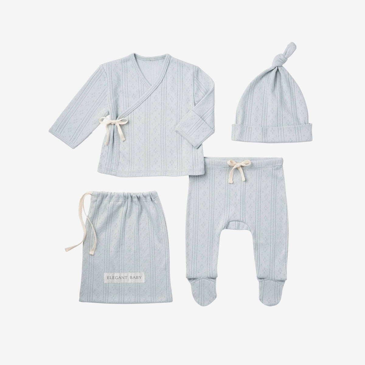 Elegant Baby Blue Organic Pointelle Layette Bag Set