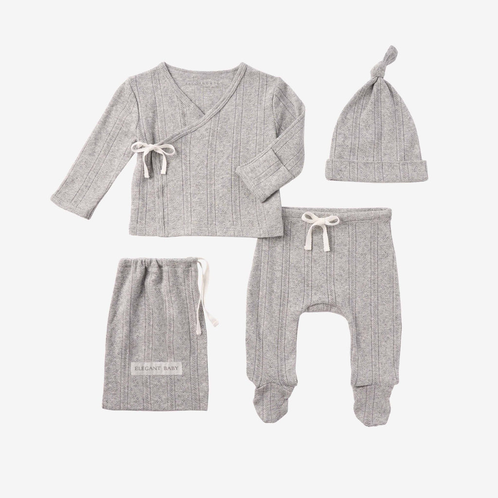 Elegant Baby Heather Gray Organic Pointelle Layette Bag Set
