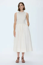 Gladys Smocked Bodice Dress - Oyster Shell