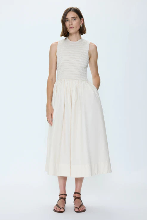 Gladys Smocked Bodice Dress - Oyster Shell