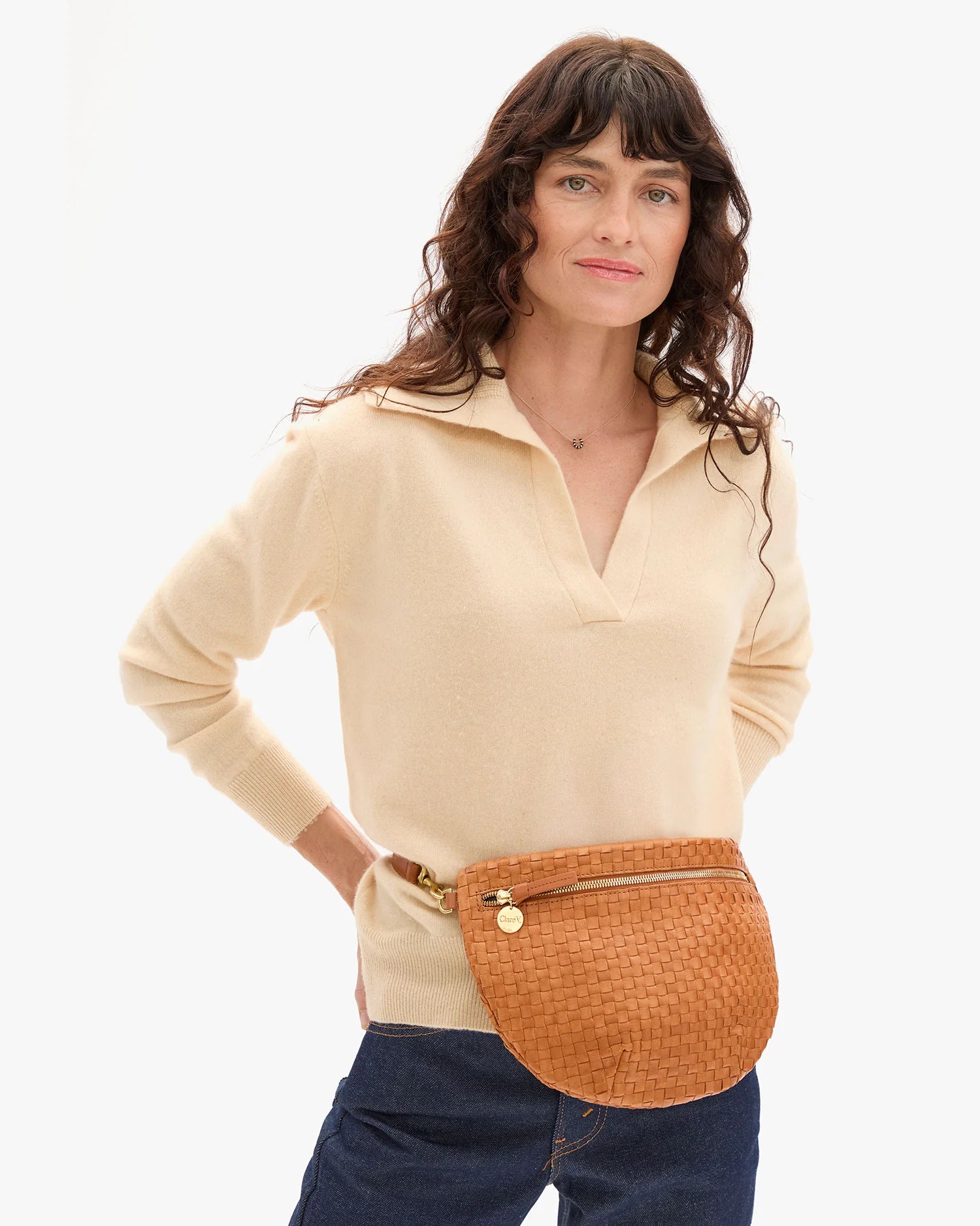 Clare V. Grande Fanny Woven Checker Natural