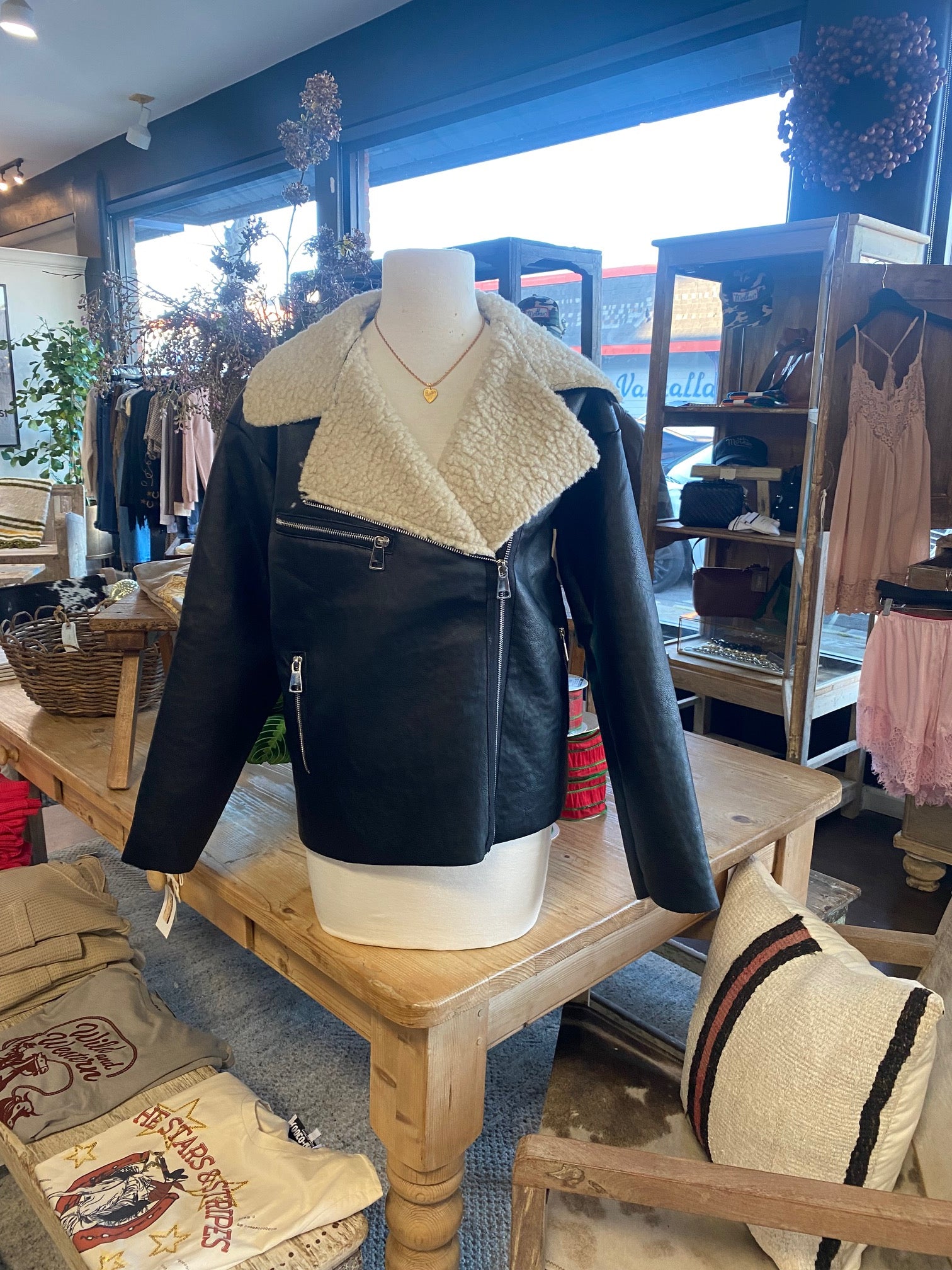 Faux Leather Shearling  Moto Jacket