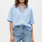 Blue Button Down Top with Ribbon Detail