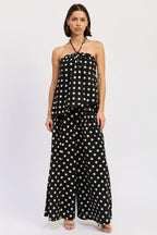 Linen Polka Dot Halter Tank Black