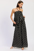Linen Polka Dot Halter Tank Black