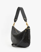 Clare V Moyen Messenger in Black Woven Zig-Zag - back