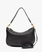 Clare V Moyen Messenger in Black Woven Zig-Zag - front