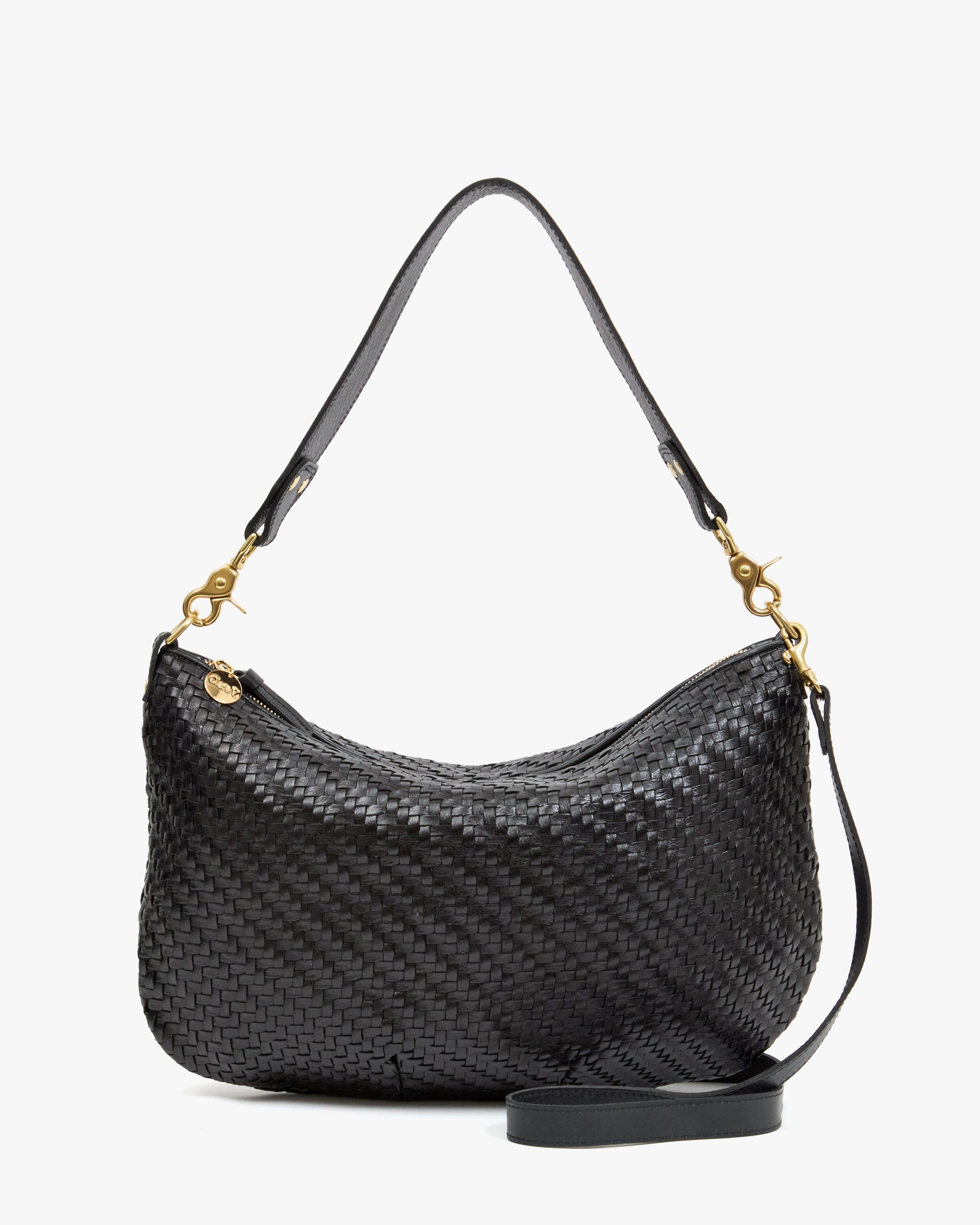 Clare V Moyen Messenger in Black Woven Zig-Zag - front