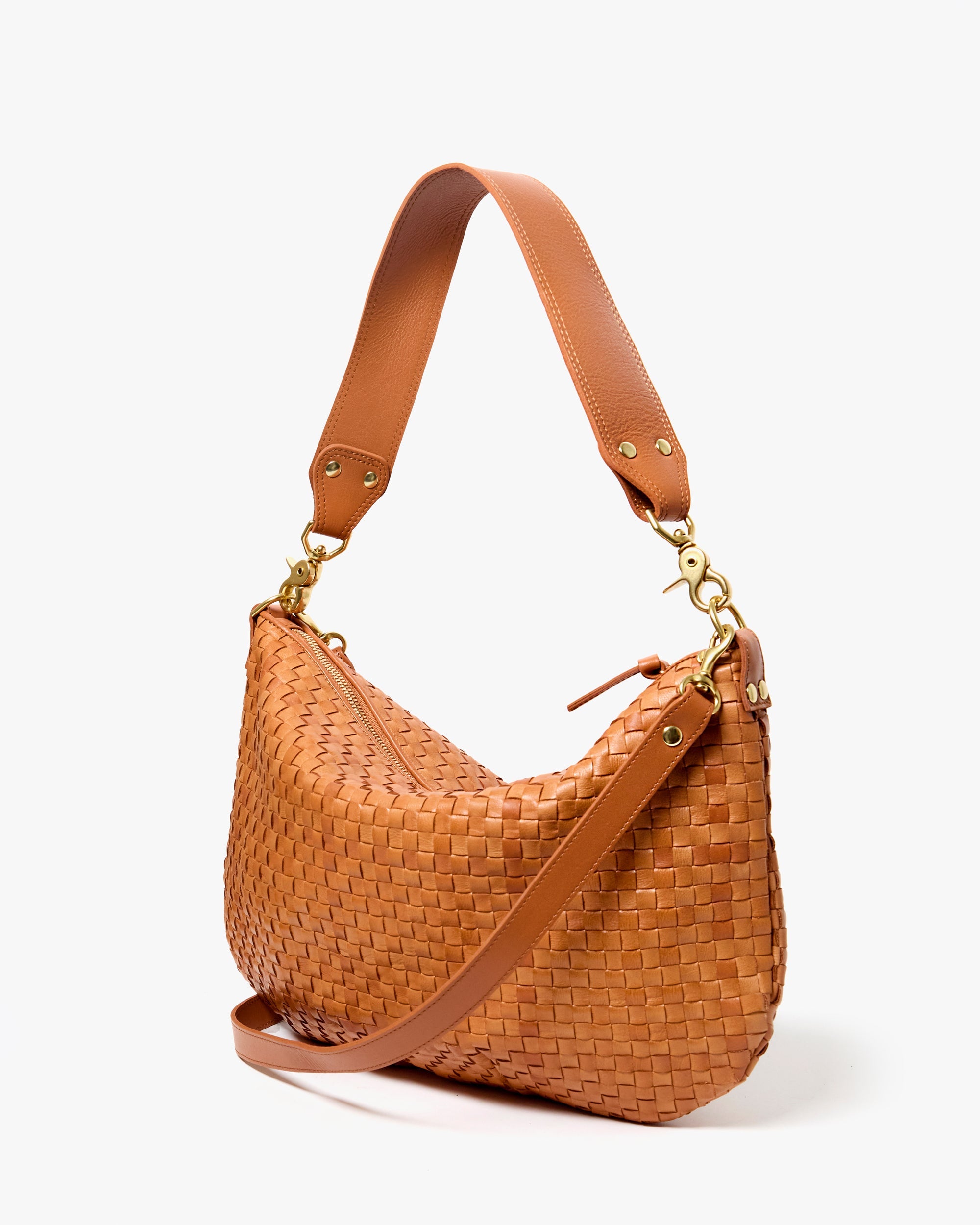Clare V Moyen Messenger in Natural Woven Checker - back