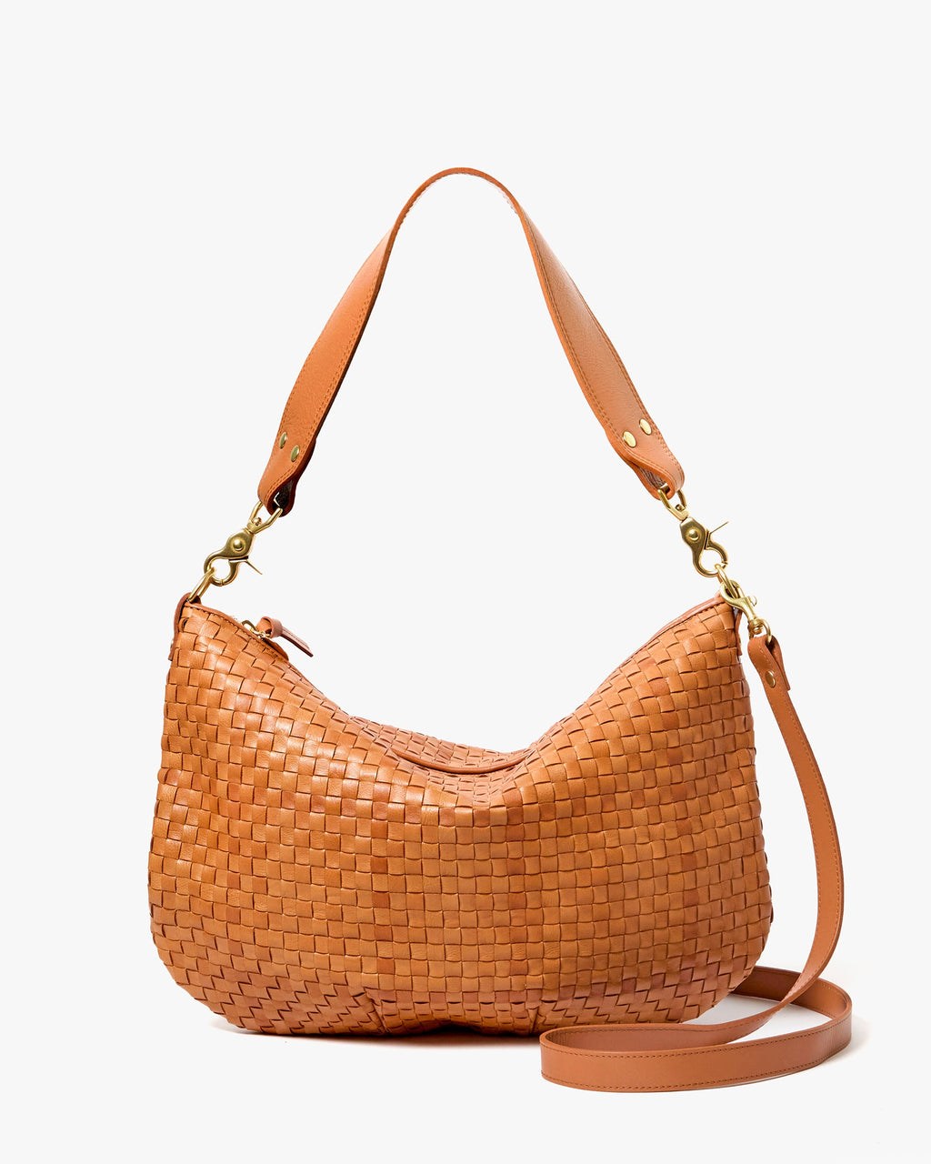 Clare V Moyen Messenger in Natural Woven Checker - front