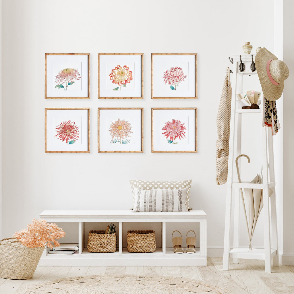Colorful Chrysanthemum Prints, Set of 6, styled