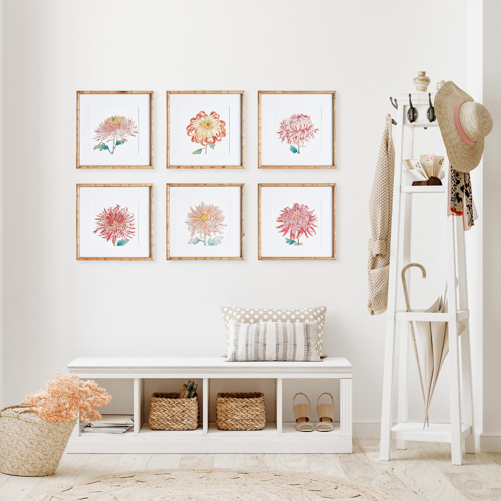 Colorful Chrysanthemum Prints, Set of 6, styled