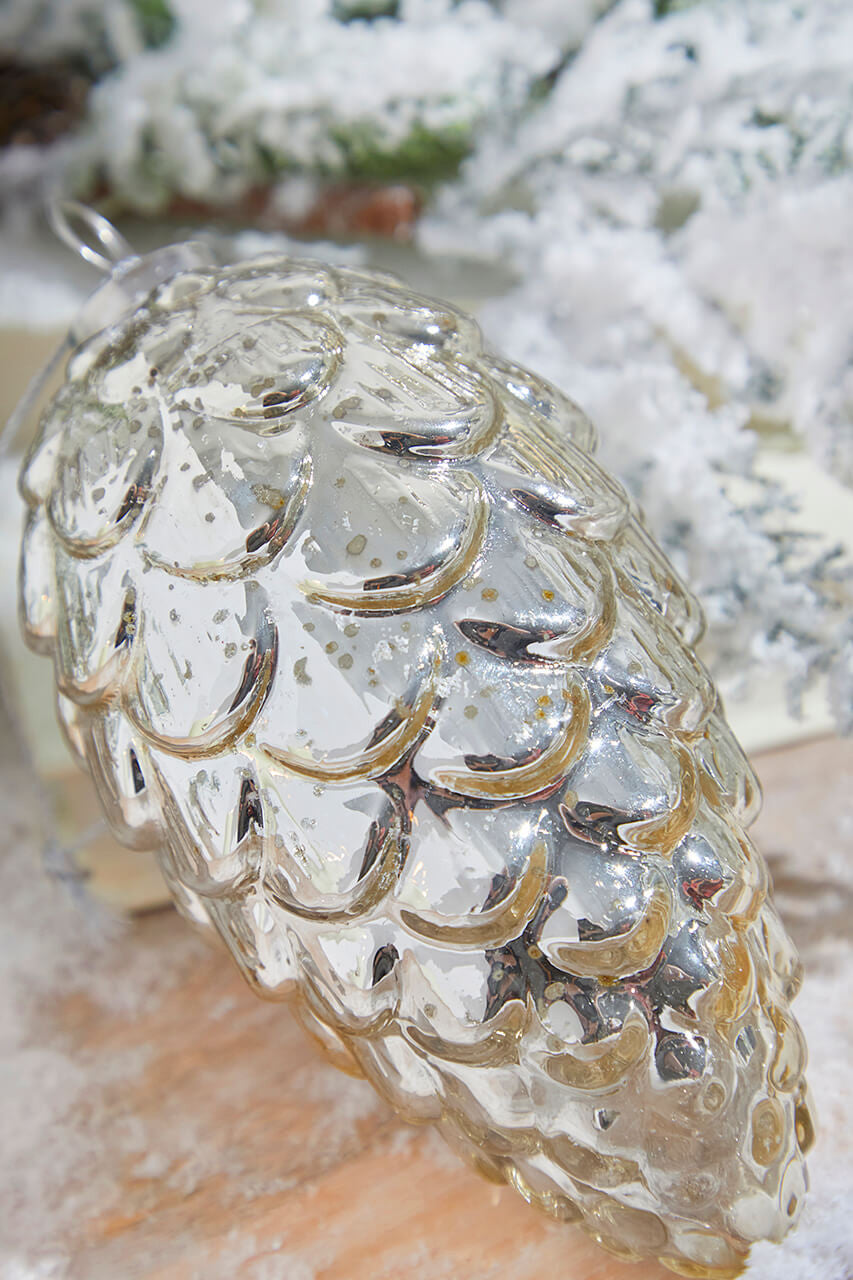 Pinecone Burnished Mercury Glass 7 inch Ornament detail