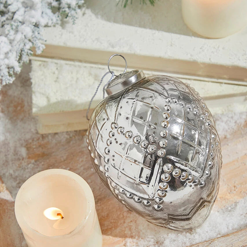 Beaded Regal Burnished Mercury Glass 5 inch Ornament