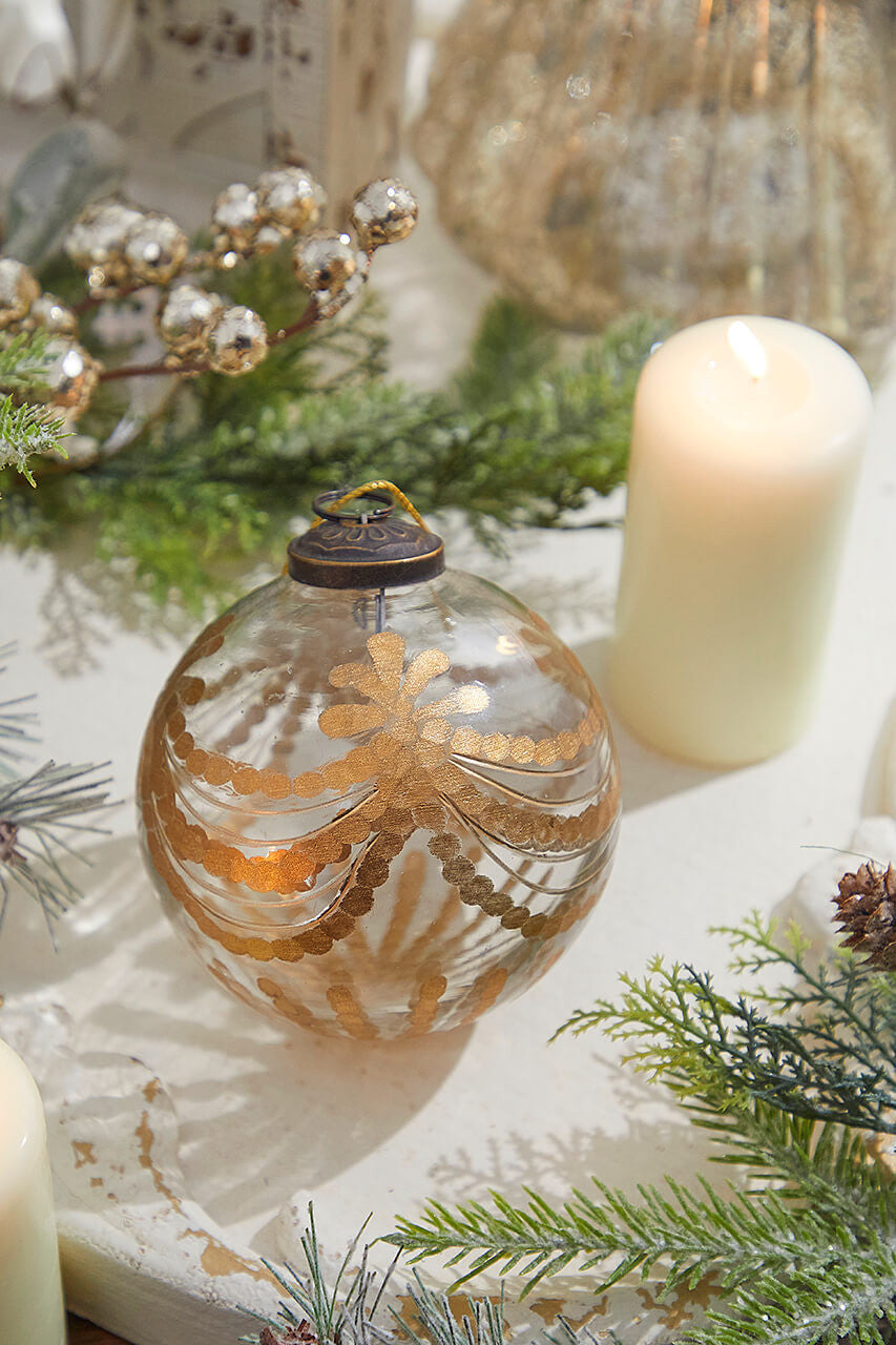 Etched Golden Garland Glass 4" Ornament