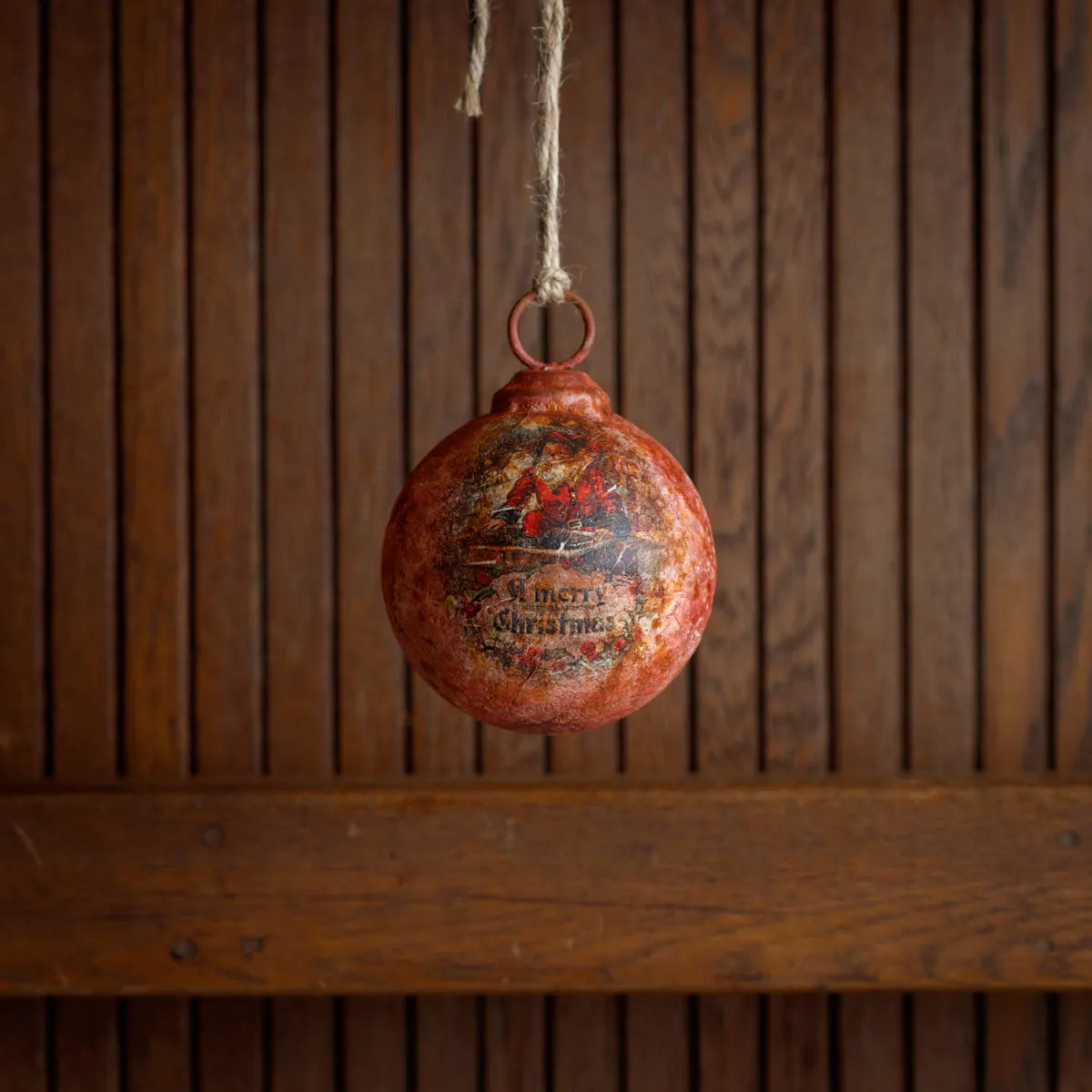 Merry Christmas Santa Metal Red Ball Ornament