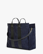 Clare V Simple Tote Navy Suede w/ Racing Stripes