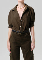 Thea Boyfriend Poplin Shirt - Dark Olive