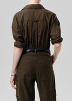 Thea Boyfriend Poplin Shirt - Dark Olive