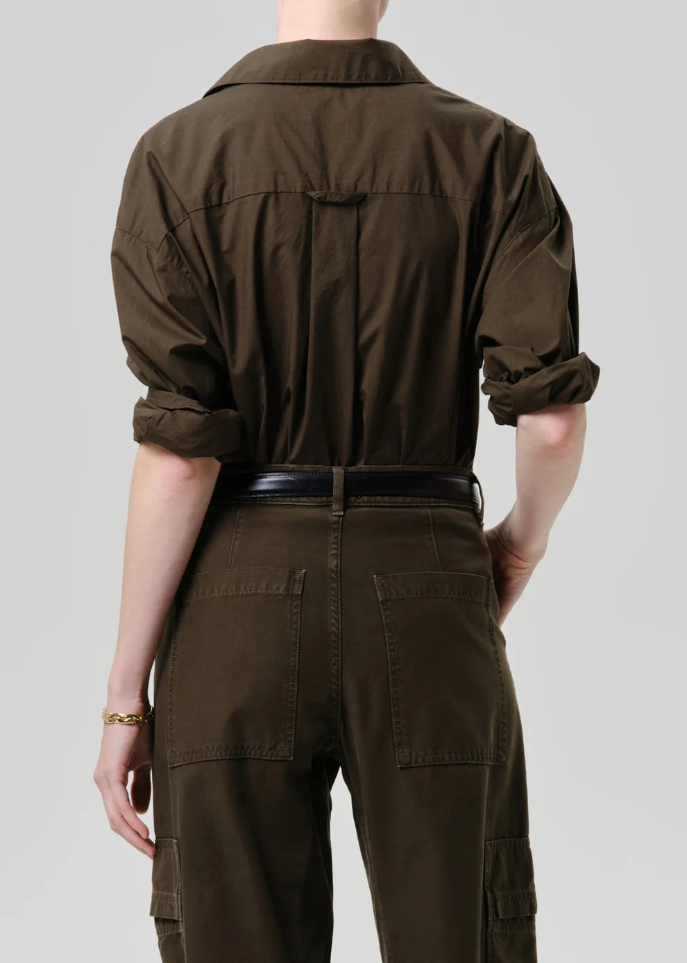 Thea Boyfriend Poplin Shirt - Dark Olive
