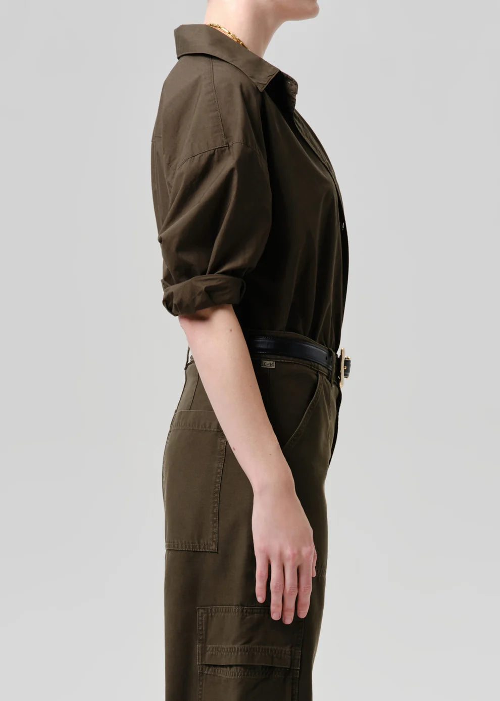 Thea Boyfriend Poplin Shirt - Dark Olive