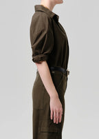 Thea Boyfriend Poplin Shirt - Dark Olive