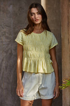 Cotton Short Sleeve Smocking Top