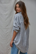 Cotton Striped Oversized Shirt Taupe