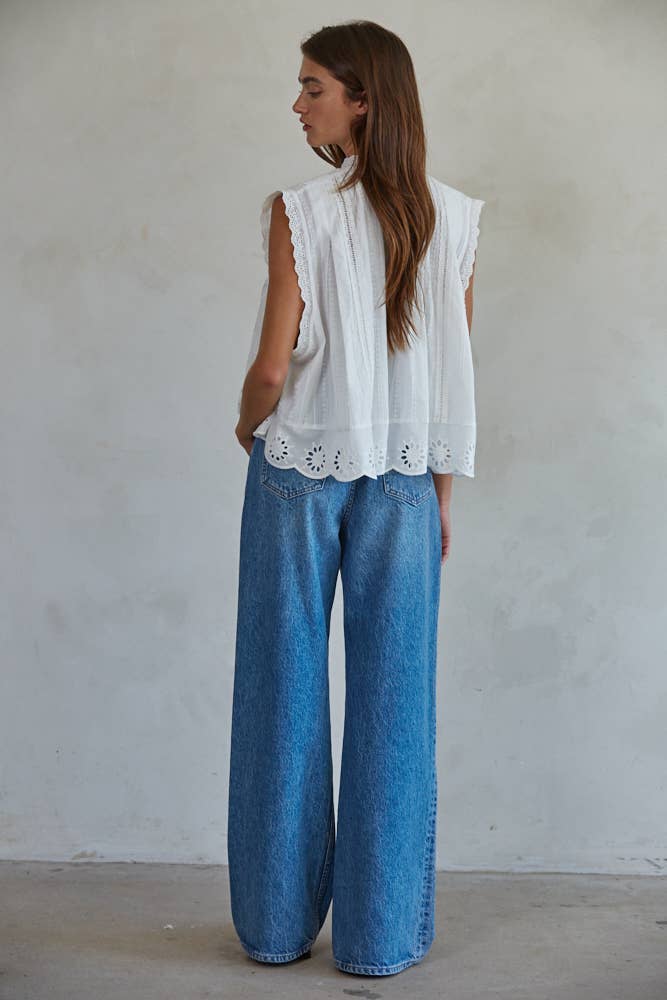 Cotton Eyelet Buttondown Sleeveless Top