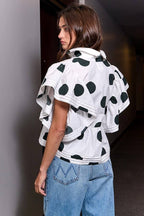 Ruffle Sleeves Pintuck Detail Polka Dot
