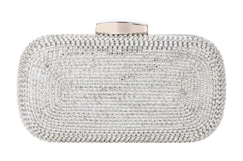 Ladies Oval Rhinestone Crystal Clutch Evening Bag: Black