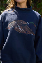 IT2594-MALLARD | 'Lucky & Mallard' Mock-Neck Sweatshirt: NAVY / S/M-L/XL (3-3)