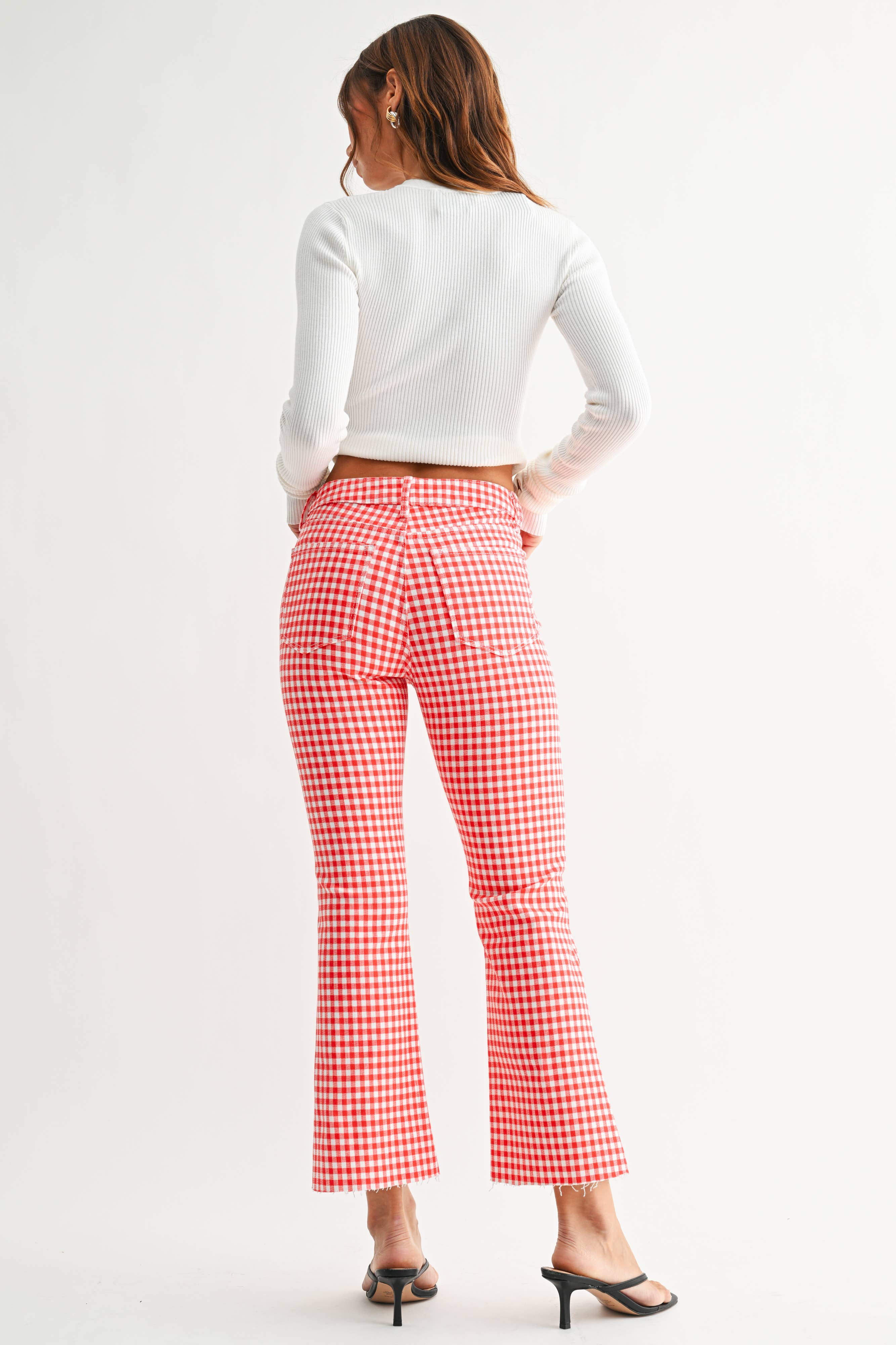 BP370J-A - RED GINGHAM - HR Tonal Crop Flare
