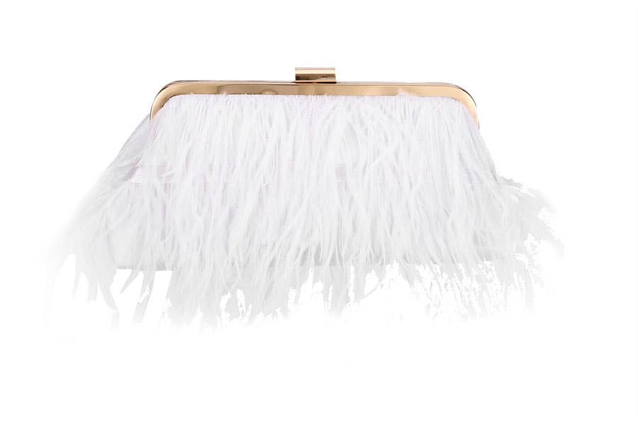 Ladies Fringe Clutch Evening Bag Handbag: White