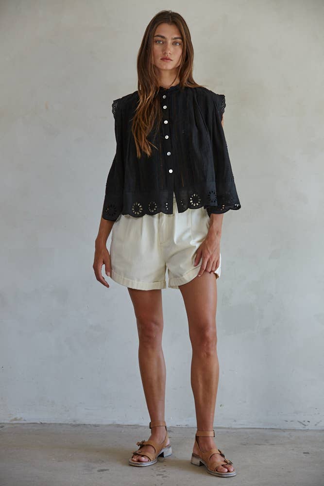Cotton Eyelet Buttondown Sleeveless Top